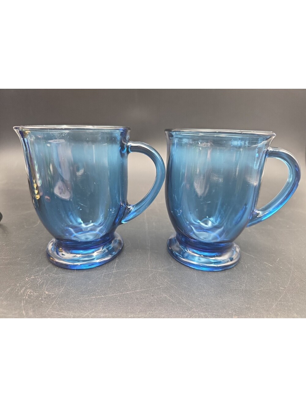 Vintage Anchor Hocking Cafe Cobalt Blue 16 oz Glass Mugs Set of 2